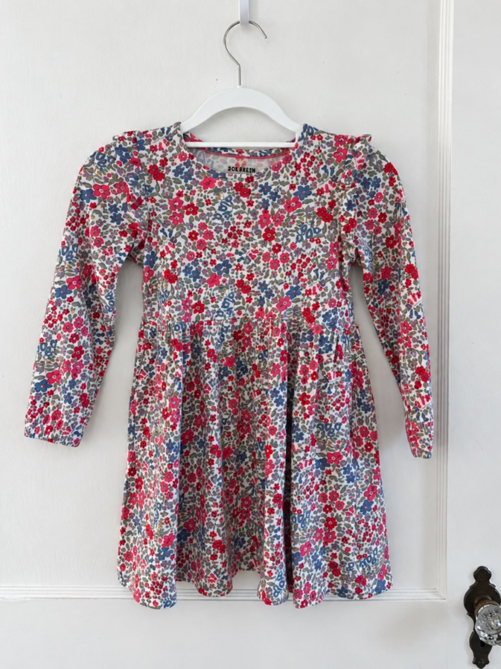 Mini Boden Multicolor Floral Ruffle Shoulder Long Sleeve Dress 5–6Y